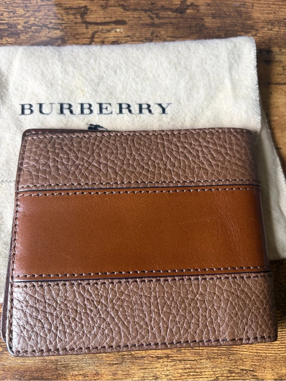 Burberry Men’s Two-Tone Brown Leather Card Holder Wallet
